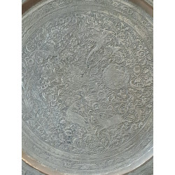 Persien antike Kupfer Kunst Platte mit Lebensbaum und Jagdszenen Maß 68 cm Durchmesser