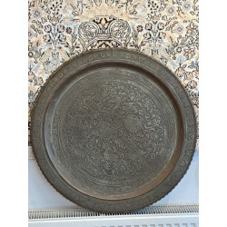 Persien antike Kupfer Kunst Platte mit Lebensbaum und Jagdszenen Maß 68 cm Durchmesser