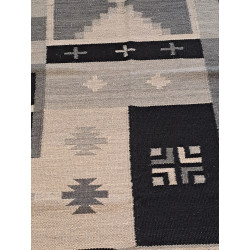 Indien Designer Kelim dunkelblau beidseitig Naturfarben Maß 200 x 140 cm