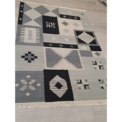 Indien Designer Kelim dunkelblau beidseitig Naturfarben Maß 200 x 140 cm