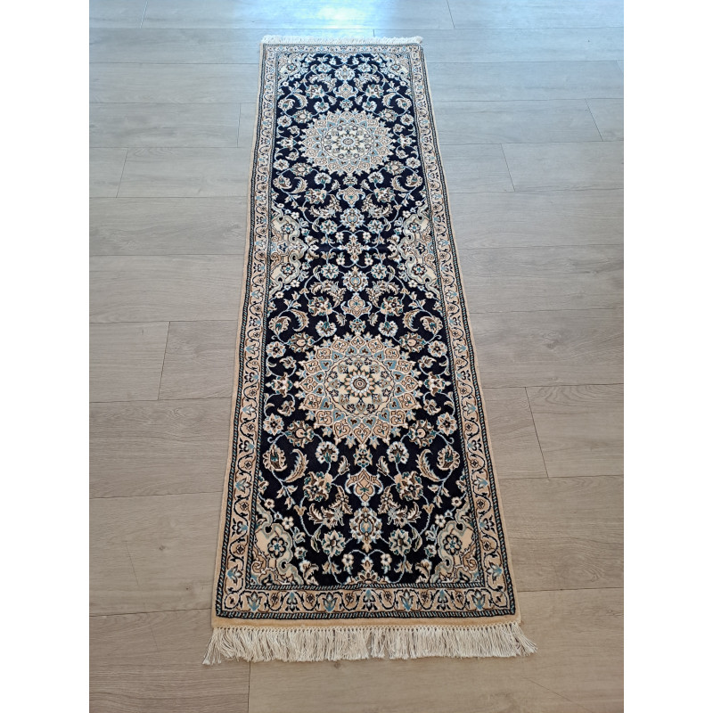Persien Nain mit Blumenseide Königsblau Maß 200 x 62 cm