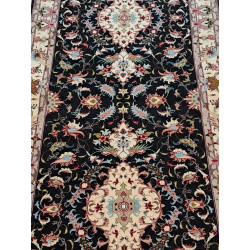 Persien Täbriz Königsblau mit Blumenseide feine Knüpfung Maß 300 x 80 cm